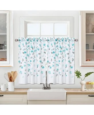 Caromio Watercolor Floral Kitchen Tier Curtain Pair 52 X 30