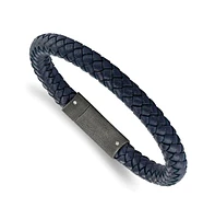 Chisel S tainless Steel Brushed Blue Braided Leather Bracelet