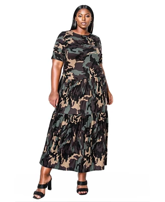 L I V D Plus Size Remi Camo Tiered Maxi Dress