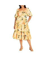 City Chic Plus Ariella Puff Sleeves Tier Print Dress