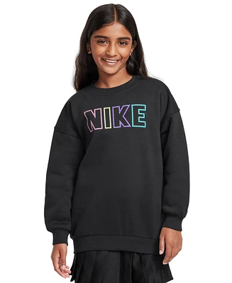 Nike Big Girls Sportswear Club Fleece Oversized Block Logo Crewneck Sweatshirt