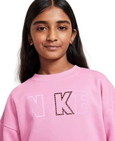 Nike Big Girls Sportswear Club Fleece Oversized Block Logo Crewneck Sweatshirt