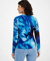 I.n.c. International Concepts Women's Printed Mesh Top, Created for Macy's