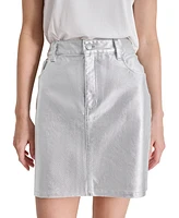 Dkny Jeans Women's Metallic Cotton Denim Mini Skirt