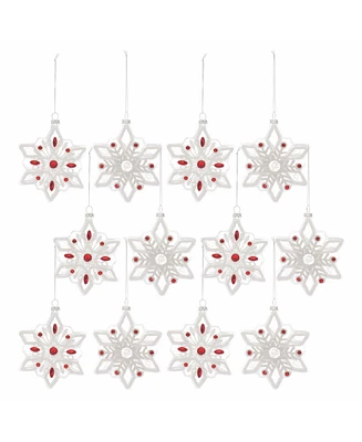 Slickblue White Glass Snowflake Ornament with Red Bead Accent (Set of 12)