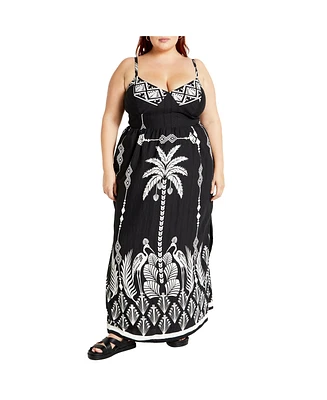 City Chic Plus Jez Border Print Maxi Dress