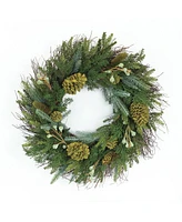 Slickblue Mixed Winter Pine Wreath With Pinecone And Twig Accent 23"d