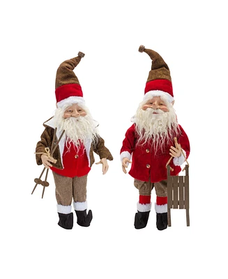 Slickblue Vintage Elf Santa Figurine with Sled and Ski Accents (Set of 2)