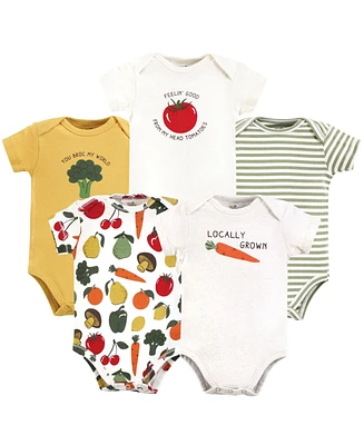 Touched by Nature Baby Boys Organic Cotton Bodysuits, Happy Veggies