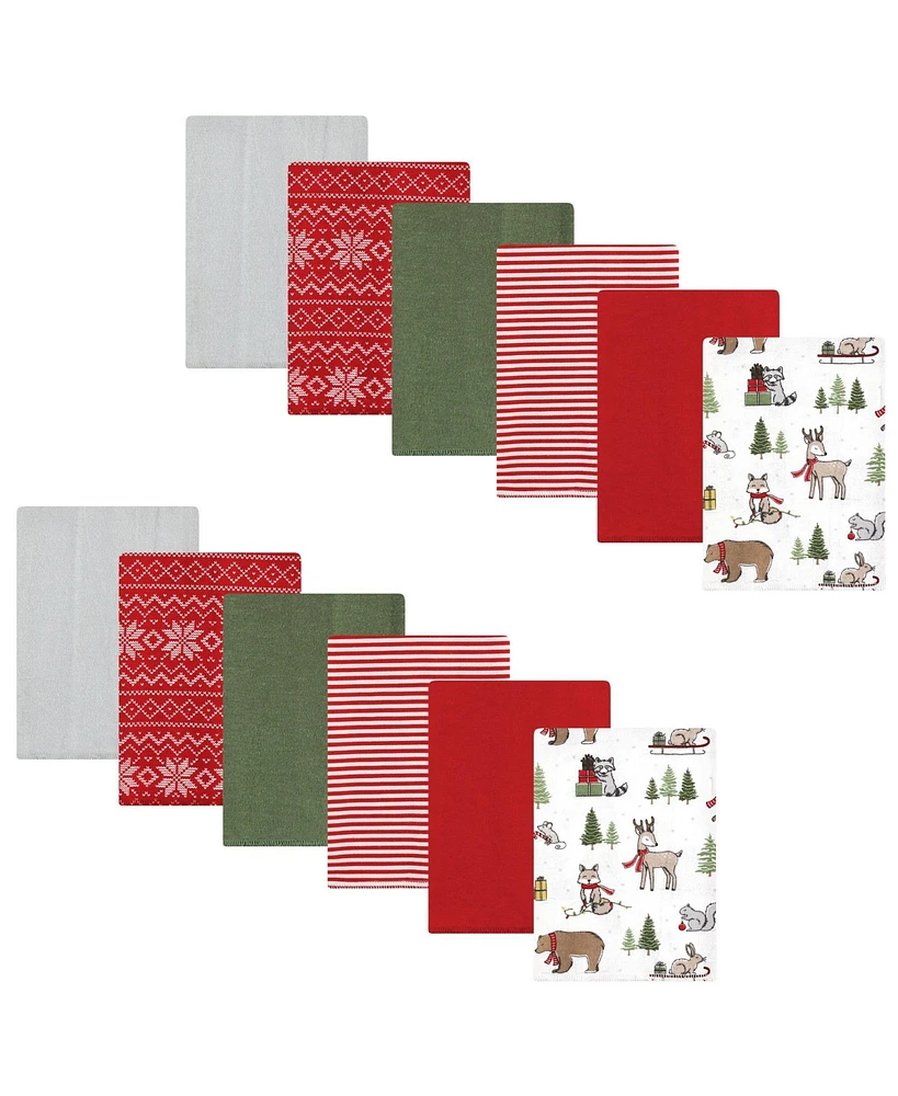 Hudson Baby Unisex Baby Cotton Flannel Burp Cloths Bundle, Christmas Forest, One Size