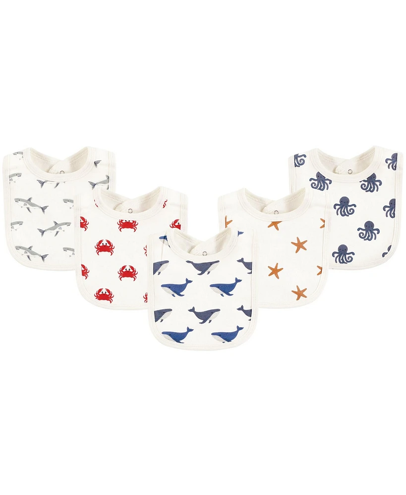 Touched by Nature Infant Boy Organic Cotton Bibs, Mystic Sea Creatures, One Size