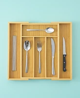 JoyJolt Bamboo Expandable Drawer Organizer for Kitchen Utensils