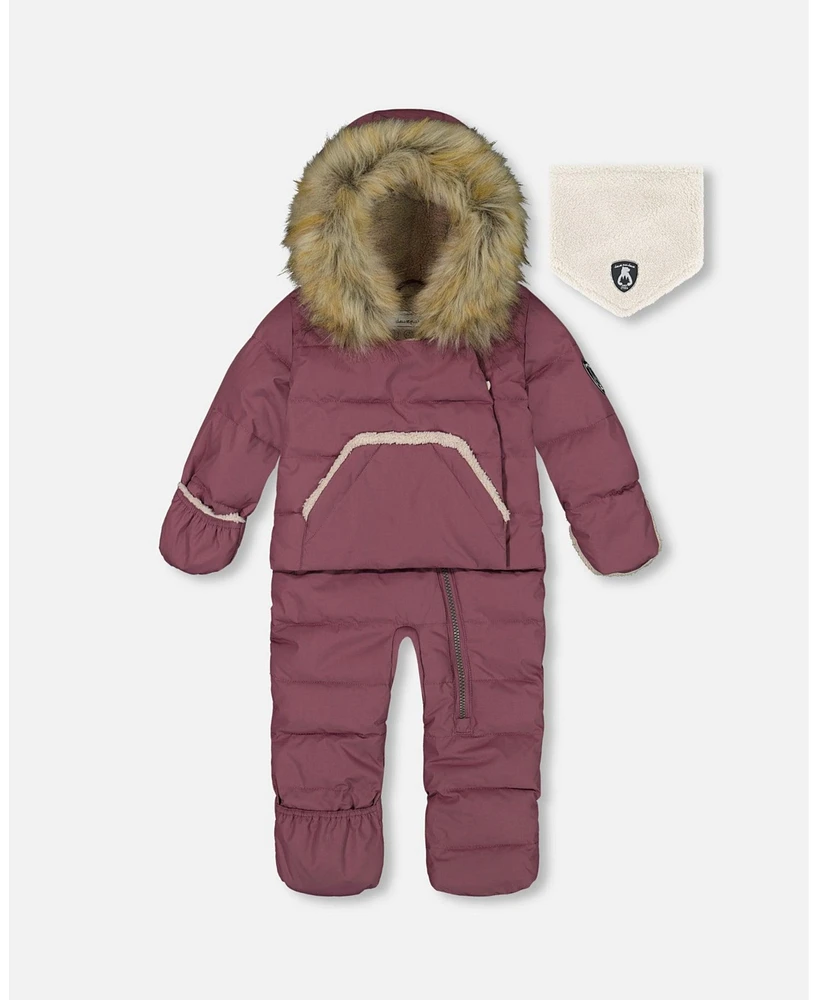 Deux par Baby Girls One Piece Hooded Snowsuit Dark Purple Designed For Car Seat - Infant|Toddler