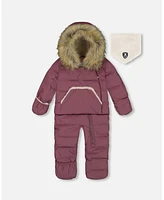 Deux par Baby Girls One Piece Hooded Snowsuit Dark Purple Designed For Car Seat - Infant|Toddler