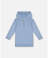 Deux par Little Girls Hooded Rib Tunic Light Blue - Toddler|Child