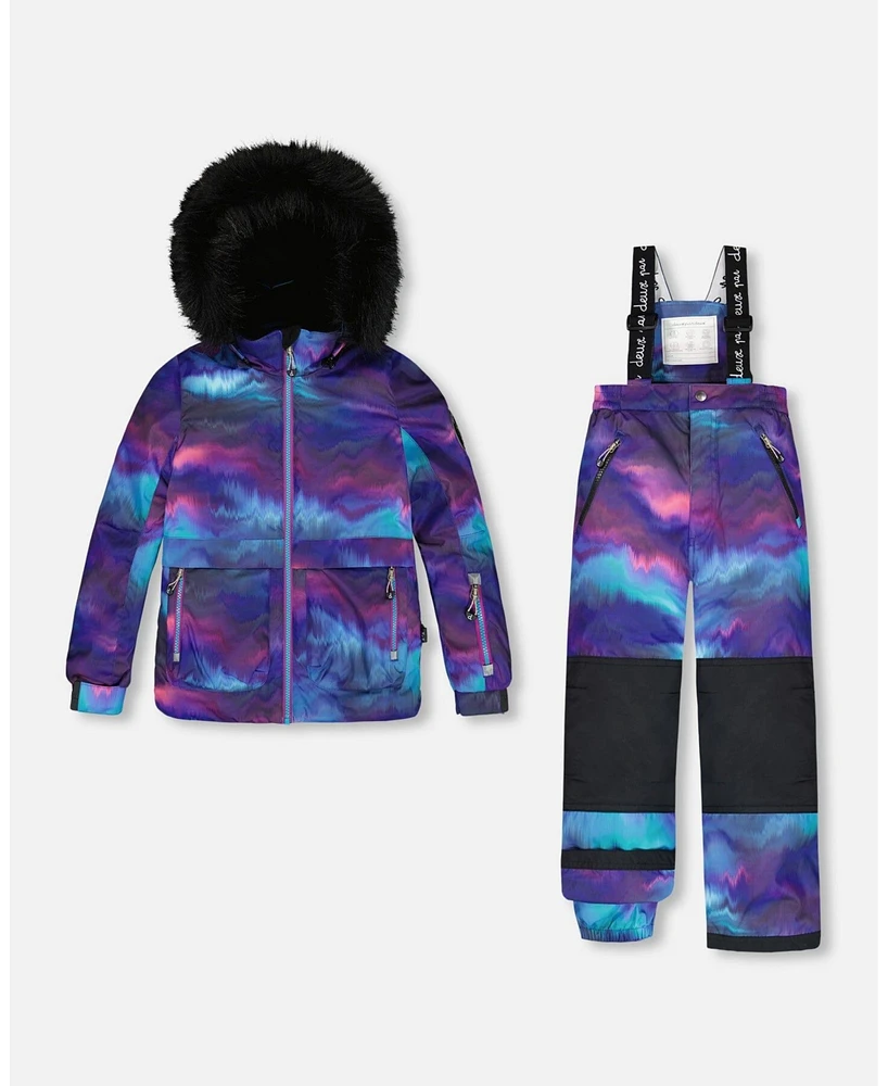 Deux par Toddler Girls Two Piece Snowsuit Printed Purple Aurora Borealis