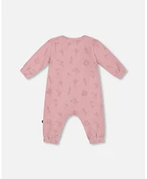 Deux par Baby Girls Printed Muslin Jumpsuit Lilac Flowers