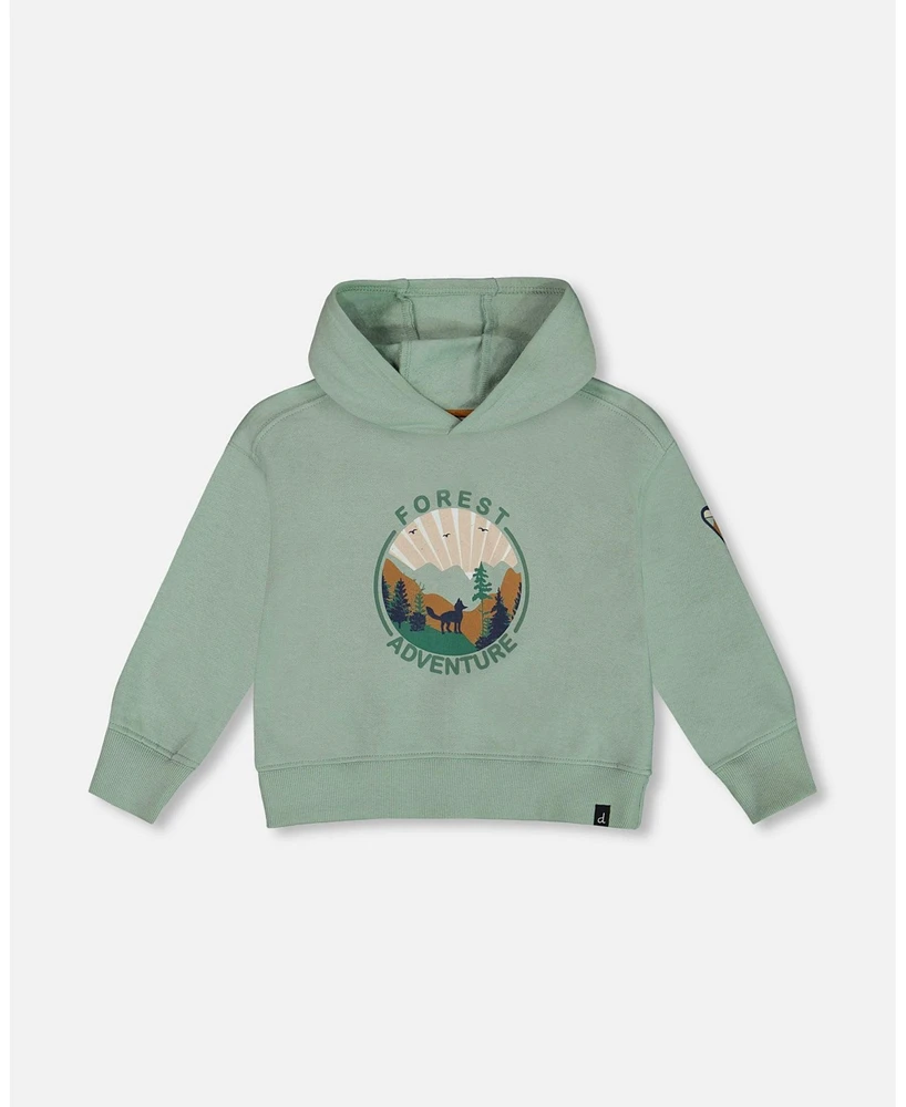 Deux par Toddler Boys Hooded Fleece Sweatshirt With Print Sage