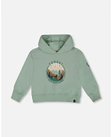 Deux par Toddler Boys Hooded Fleece Sweatshirt With Print Sage