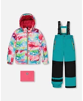 Deux par Big Girls Two Piece Snowsuit Printed Bubbles And Turquoise