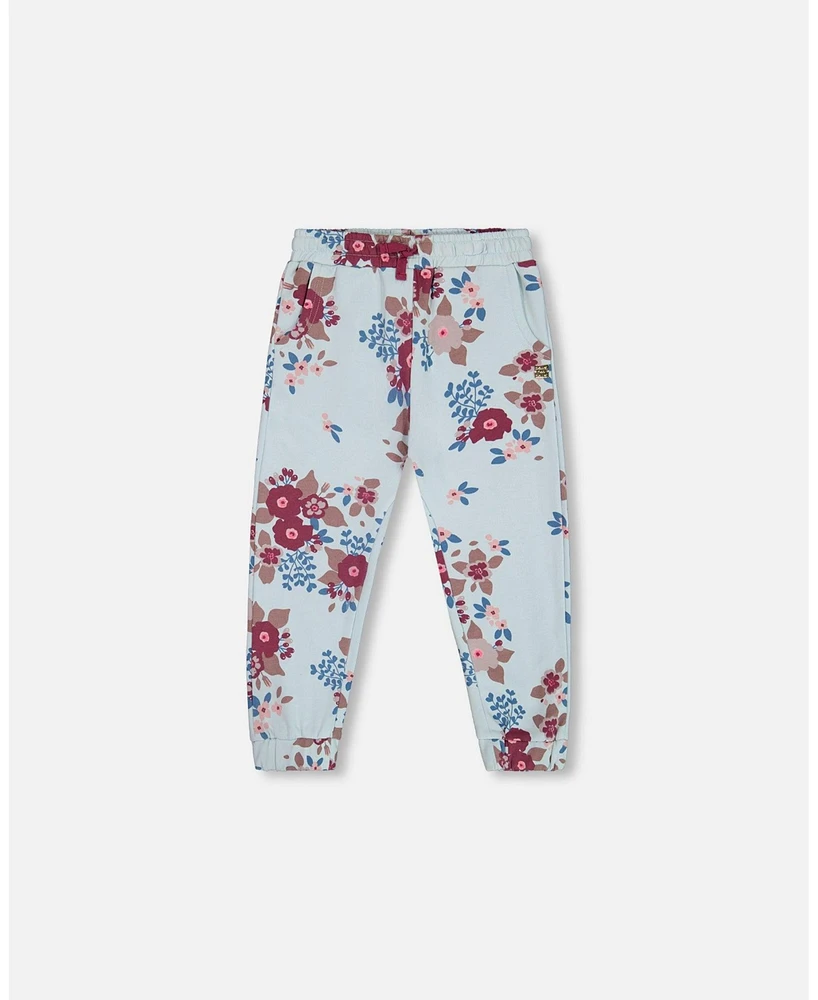 Deux par Big Girls Fleece Sweatpants Light Blue Printed Flowers