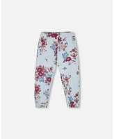 Deux par Big Girls Fleece Sweatpants Light Blue Printed Flowers