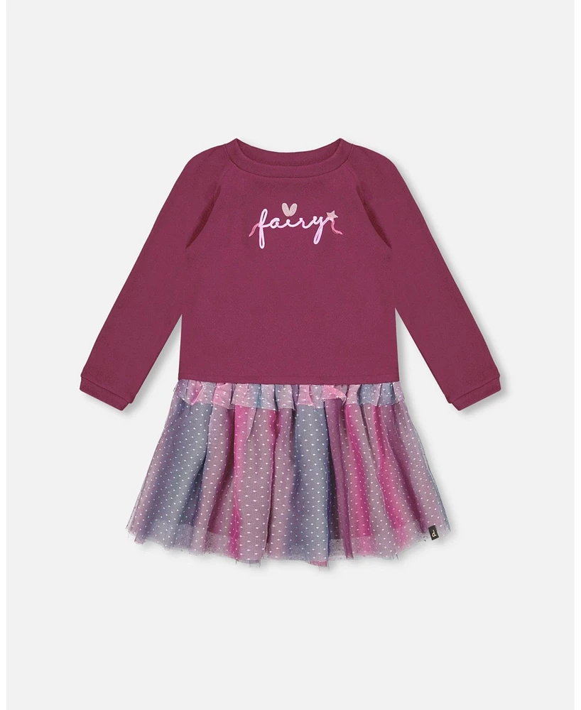 Deux par Big Girls Bi-Material Dress With Tulle Skirt Burgundy