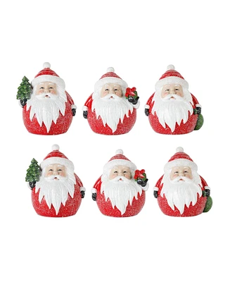 Slickblue Frosted Round Santa Figure With Bird And Pine Accent (Set of 6)