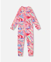 Deux par Big Girls One Piece Thermal Underwear Printed Pink Marble