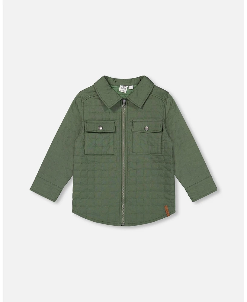 Deux par Toddler Boys Quilted Canvas Overshirt With Pockets Forest Green - Toddler|Child