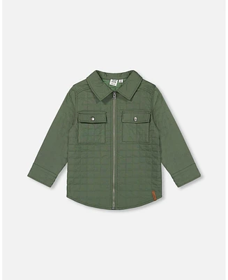 Deux par Toddler Boys Quilted Canvas Overshirt With Pockets Forest Green - Toddler|Child