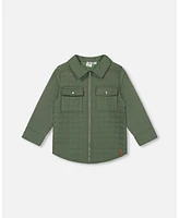 Deux par Toddler Boys Quilted Canvas Overshirt With Pockets Forest Green - Toddler|Child