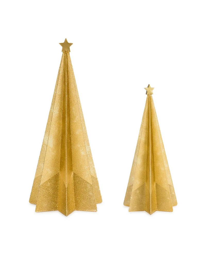 Slickblue Modern Gold Holiday Tree Decor With Etched Design (Set of 2)