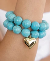 Ettika Turquoise and Gold Heart Beaded Elastic Bracelet Set