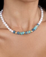 Ettika Cultivated Pearl Beaded Blue Mixed Gemstone Necklace