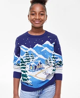 Holiday Lane Big & Little Girls Snowy Town Crewneck Sweater, Created for Macy's