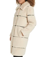 Karl Lagerfeld Paris Womens Faux-Leather Trim Faux-Fur Coat