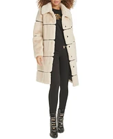 Karl Lagerfeld Paris Womens Faux-Leather Trim Faux-Fur Coat