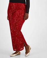 Jm Collection Plus Sequin Wide-Leg Split-Hem Pants, Created for Macy's