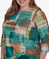 Alfred Dunner Plus Emerald Isle Colorblock Texture Top