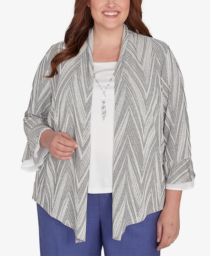 Alfred Dunner Plus Worth Avenue Chevron Two One Top With Necklace