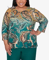 Alfred Dunner Plus Emerald Isle Women's Paisley Ombre Top