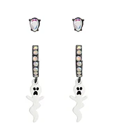 Betsey Johnson Faux Stone Ghost Charm Huggie Duo Earring Set