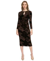 Calvin Klein Women's Velvet Burnout Keyhole Ruched Dress