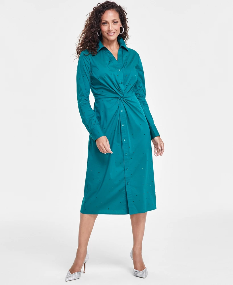 I.n.c. International Concepts Women's Twist-Front Embellished Dress, Created for Macy's