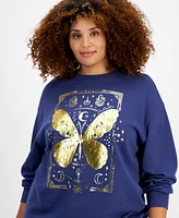 Rebellious One Trendy Plus Gold Metallic Butterfly-Graphic Sweatshirt