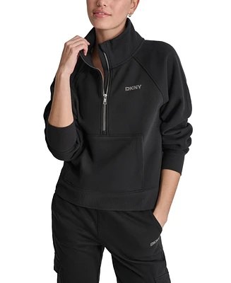 Dkny Sport Women's Mockneck Studded-Logo Half-Zip Fleece Sweatshirt