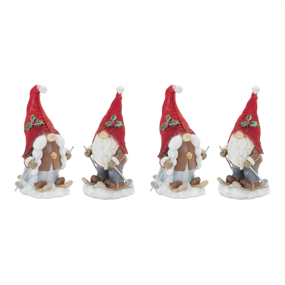 Slickblue Winter Gnome On Skis Figurine (Set of 4)