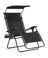 Gymax Folding Recliner Zero Gravity Lounge Chair W/ Shade Canopy Cup Holder