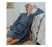 Cariloha Waffle Knit Bath Robe | Marine Blue | Unisex, Small/Medium | Viscose Material | Soft, Comfortable, & Wicks Moisture